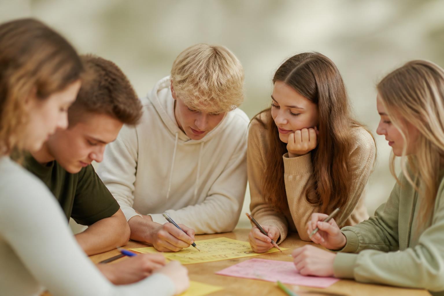 Small group learning English together